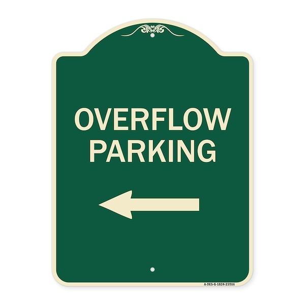 Overflow Parking with Left Arrow Heavy-Gauge Aluminum Architectural Sign, 24" x 18", G-1824-23516